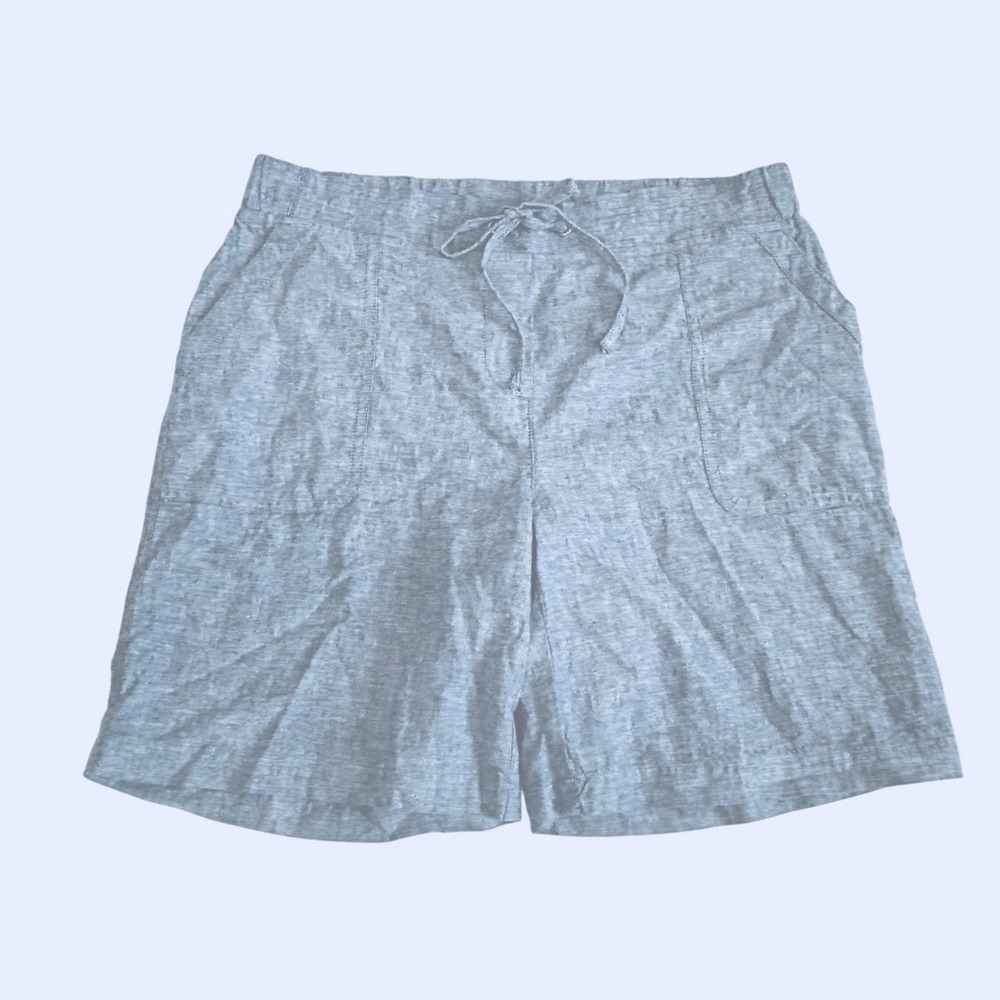 TALBOTS women's blue chambray linen cotton bermuda lenght shorts elastic waist 6 - Picture 1 of 11
